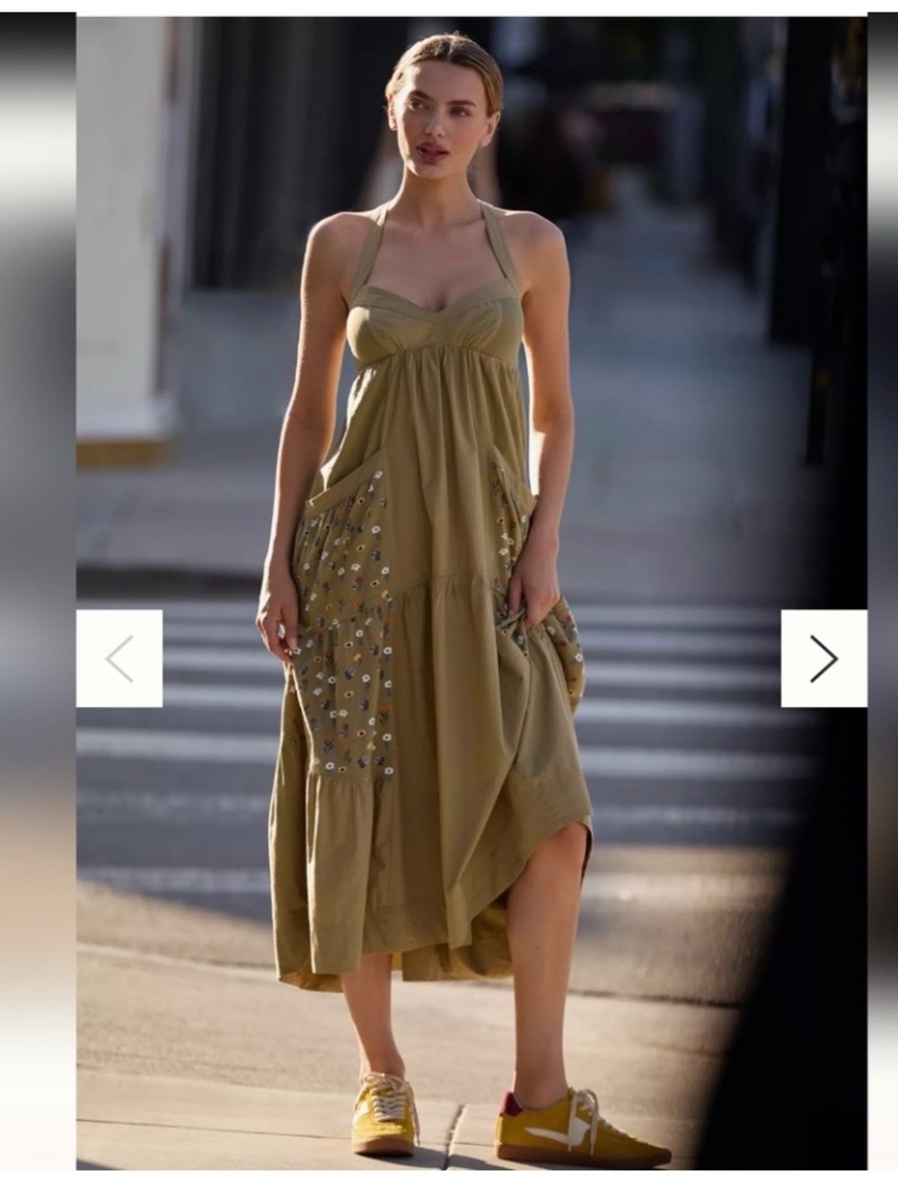 Anthologie Daily Practice Green Embroidered Maxi Sundress with Adjustable Straps